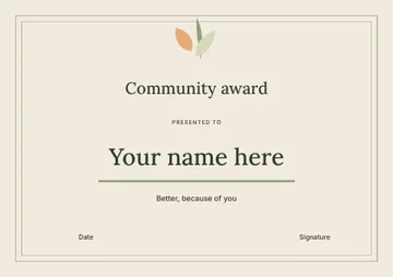 Community award · Editorial certificate template