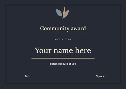 Community award · Elegant certificate template
