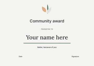 Community award · Minimal certificate template