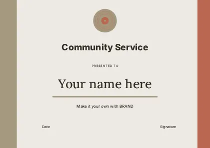 Community Service · Typographic certificate template