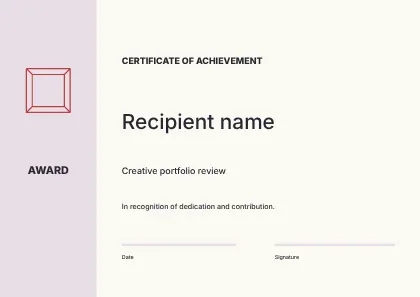 Creative portfolio review · Sidebar certificate template