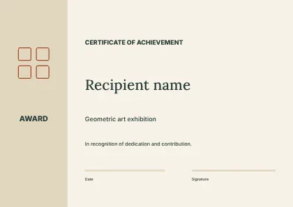 Geometric art exhibition · Sidebar certificate template