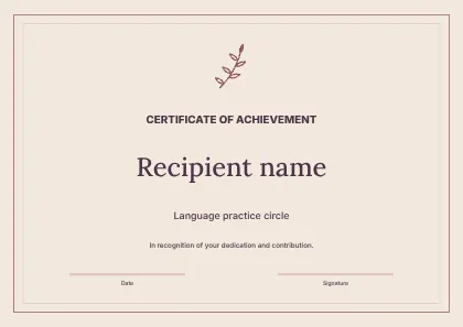 Language practice circle · Editorial certificate template