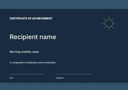 Morning mobility class · Structured certificate template