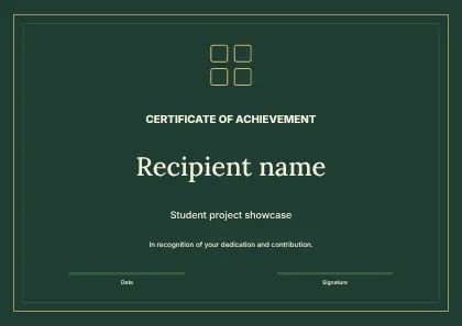 Student project showcase · Editorial certificate template