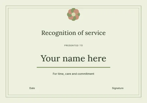 Recognition of service · Botanical certificate template