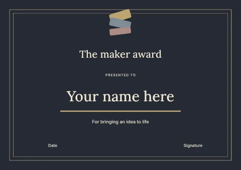 The maker award · Elegant certificate template