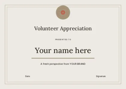 Volunteer Appreciation · Studio certificate template