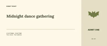 Midnight dance gathering · Editorial event ticket template