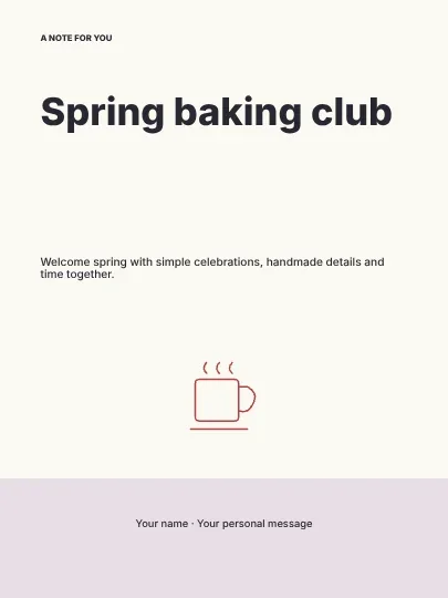 Spring baking club · Ribbon greeting card template