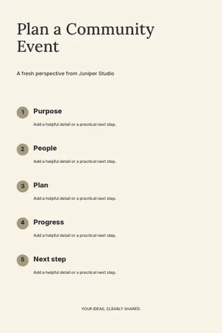Plan a Community Event · Studio 2 infographic template