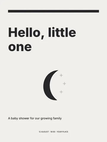 Hello, little one · Monochrome invitation template