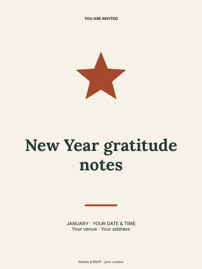 New Year gratitude notes · Centered invitation template