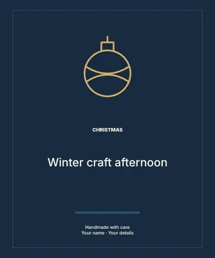 Winter craft afternoon · Editorial label template
