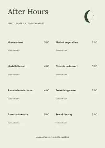 Bistro · Botanical menu template