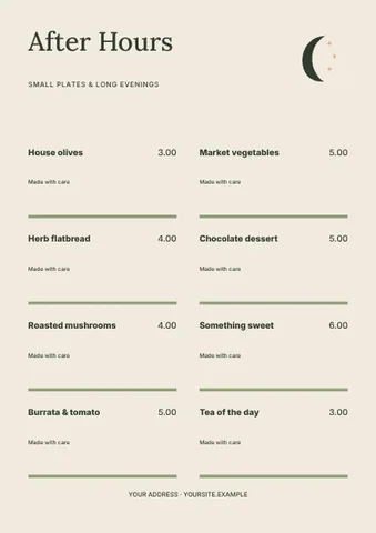 Bistro · Editorial menu template