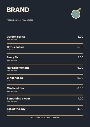 Fresh brunch favourites · Column menu template