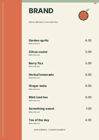 Fresh brunch favourites · Modern menu template