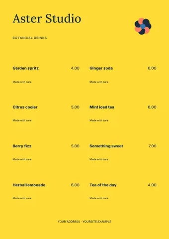 Botanical drinks · Stencil menu template