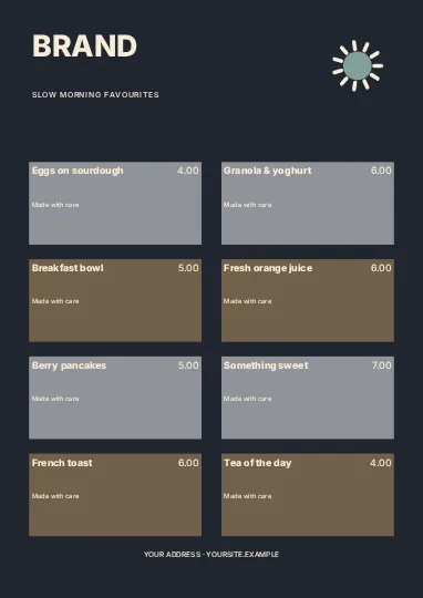 Slow morning favourites · Typographic 2 menu template