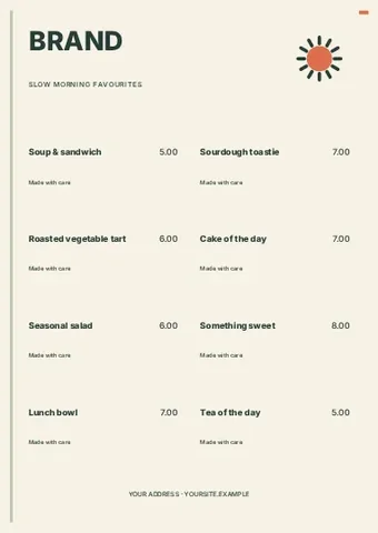 Slow morning favourites · Classic menu template