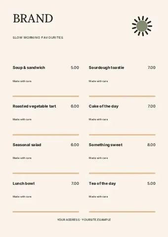 Slow morning favourites · Contour 2 menu template