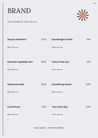 Slow morning favourites · Signal 2 menu template