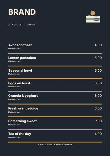 A taste of the coast · Column 2 menu template