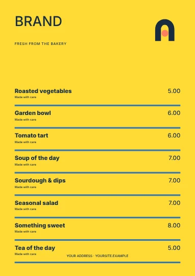Fresh from the bakery · Structured menus menu template