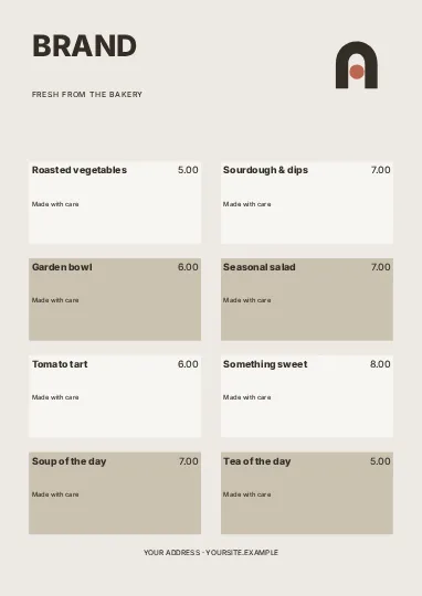 Fresh from the bakery · Typographic menu template
