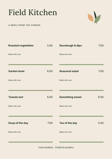 Plant-based · Editorial menu template