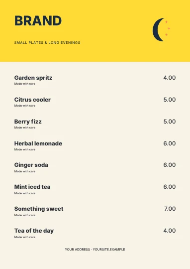 Small plates & long evenings · Duotone menu template