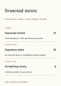 A seasonal kitchen · Classic menu template