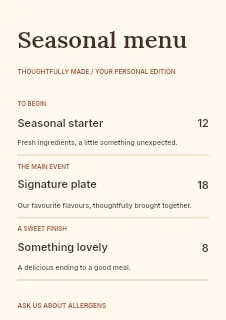 A seasonal kitchen · Stencil menu template