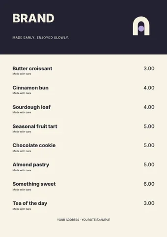 Bakery · Bold menu template