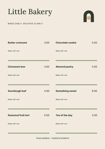 Bakery · Editorial menu template