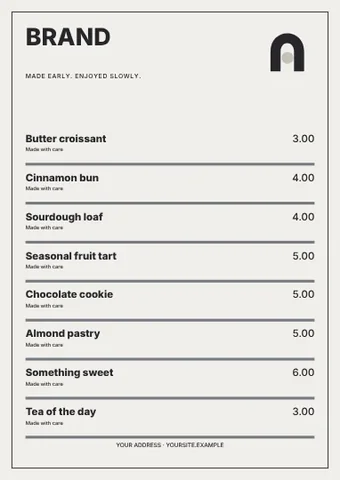 Bakery · Monochrome menu template