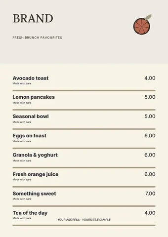 Fresh brunch favourites · Studio menu template