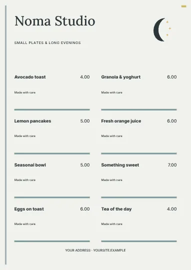 Small plates & long evenings · Linework menu template