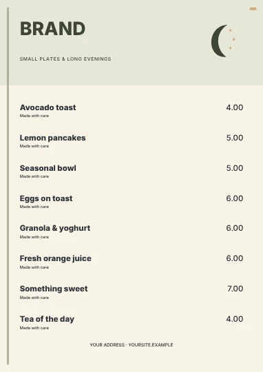 Small plates & long evenings · Medallion menu template