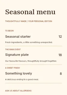 Small plates & long evenings · Studio menu template