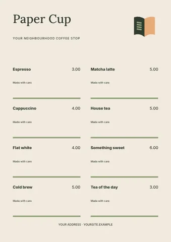 Coffee · Editorial menu template