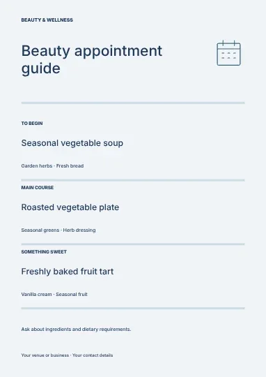 Beauty appointment guide · Editorial menu template