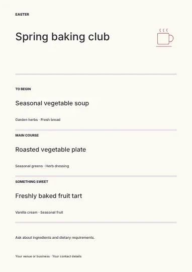 Spring baking club · Editorial menu template