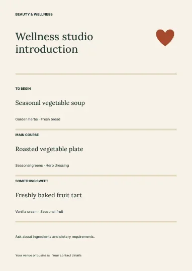 Wellness studio introduction · Editorial menu template