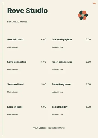 Botanical drinks · Classic 2 menu template