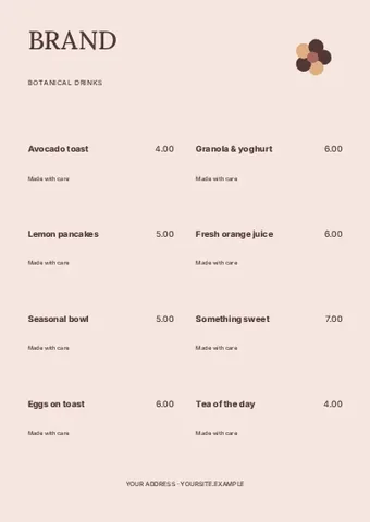 Botanical drinks · Stencil 3 menu template