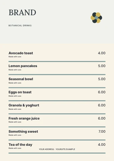 Botanical drinks · Studio menu template