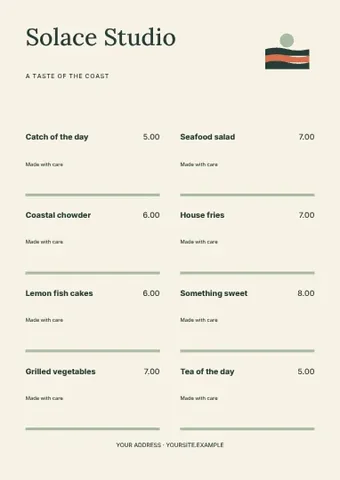 A taste of the coast · Contour menu template