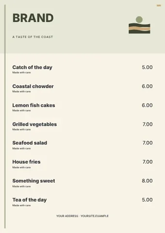 A taste of the coast · Medallion 2 menu template
